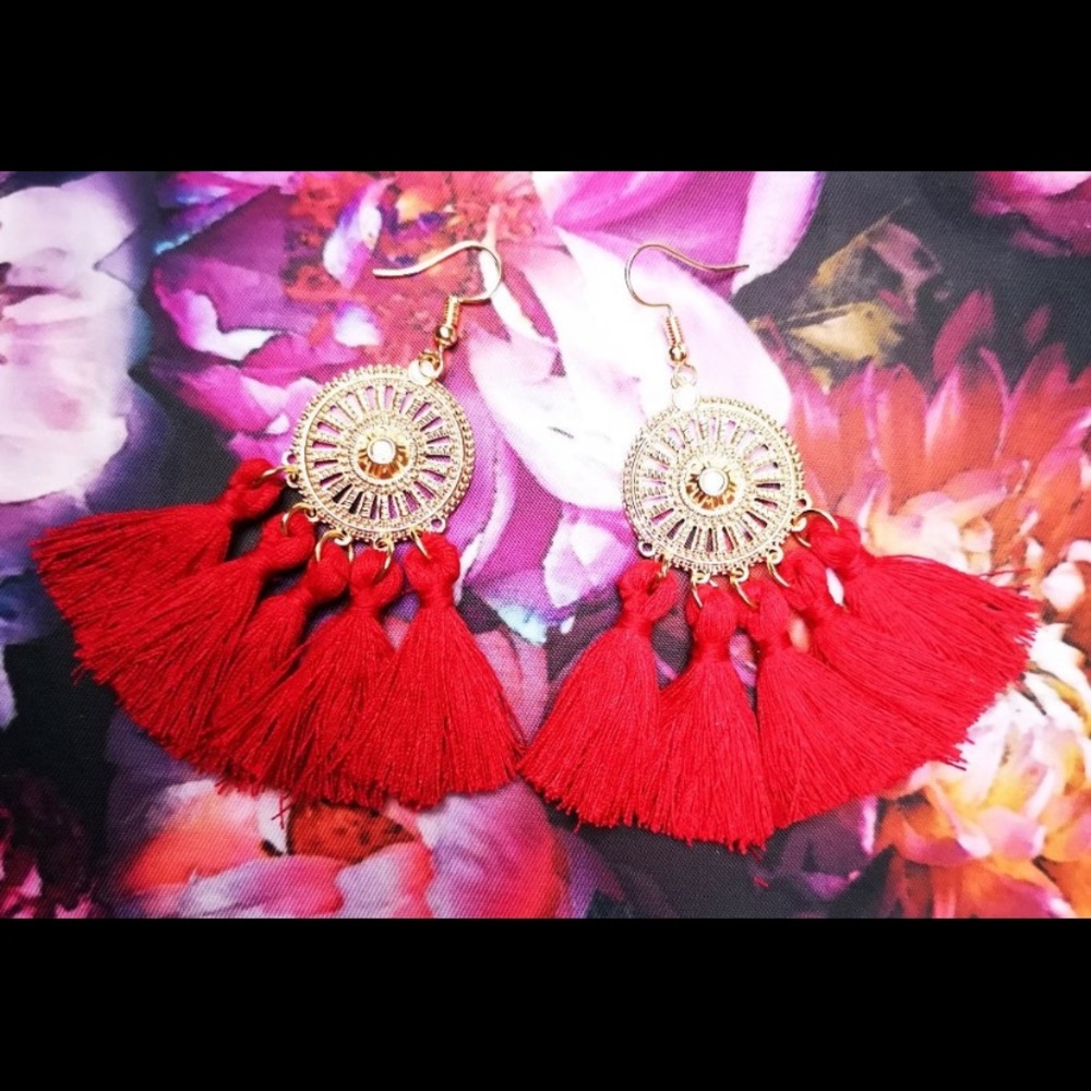 Red tassle earrings